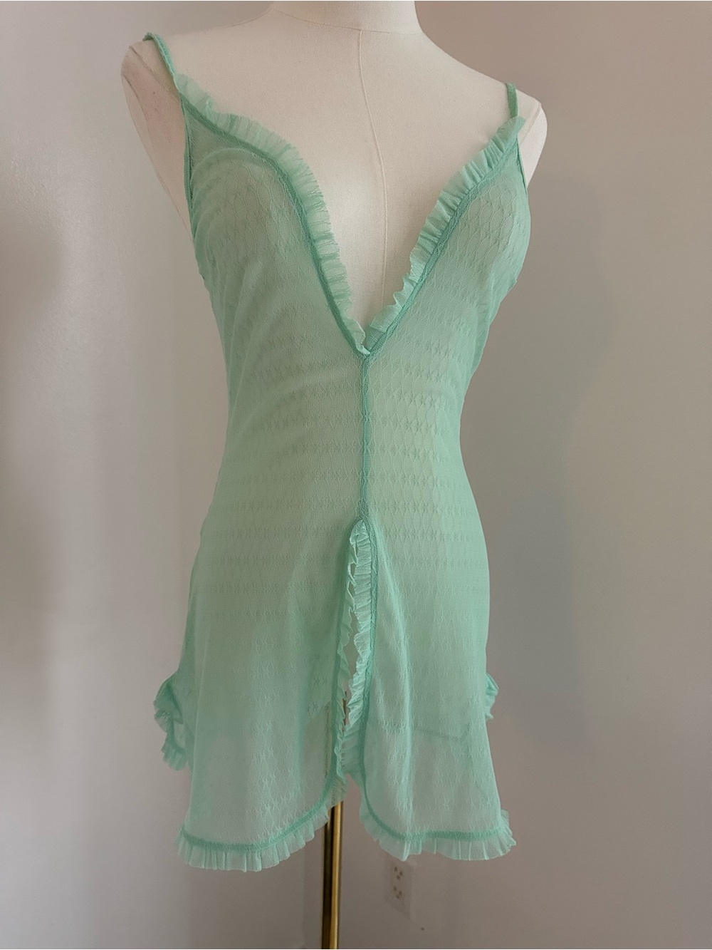 La Perla Sheer Mint Green Lace Chemise Nightgown